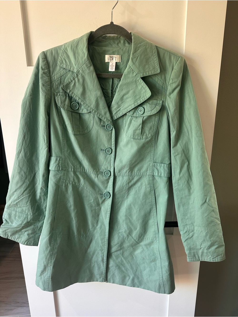 LOFT Trench Coat 6 Women’s Green Blue Cotton Jacket